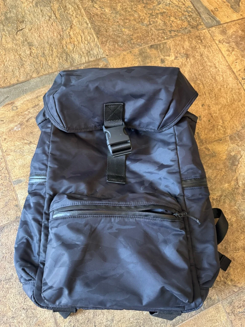 Athleta Venture Utility Backpack Black Camo Laptop Pocket Gym Work waterproof